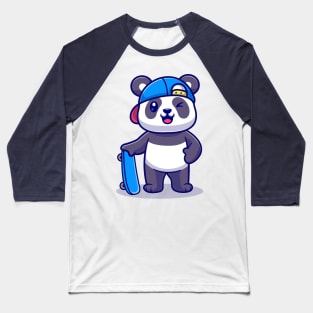 Cute Panda With Skateboard Cartoon Baseball T-Shirt